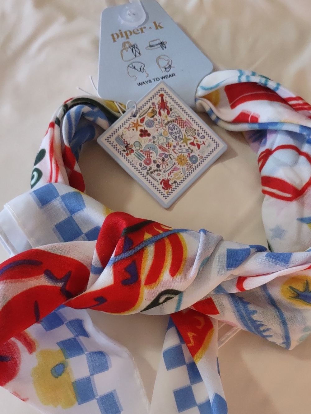 NWT Piper K Whimsical Seafood Lobster Square Scarf 26.8”